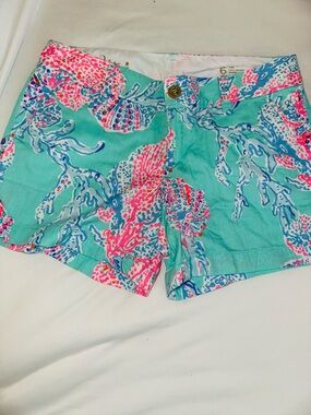 Lilly Pulitzer Turquoise Pink Blue Octopus-Print High Waist Shorts